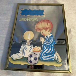 Vintage 70s Kids Childs Bedroom Prayer Picture/ Mirror Retro 8x10
